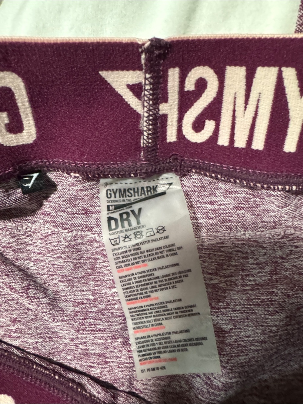 Gymshark Marled Plum Leggings with Pink Branded Waistband - Picture 2 of 4